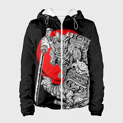 Куртка с капюшоном женская Самурай с мечом на черном фоне, цвет: 3D-белый