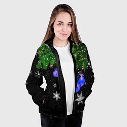 Куртка с капюшоном женская Новогодние шарики, цвет: 3D-черный — фото 2