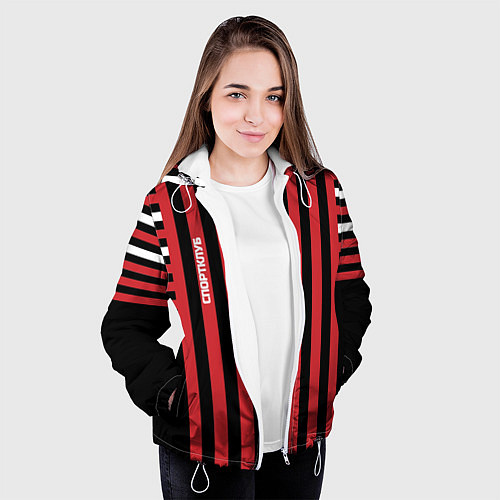 Женская куртка Красно черный полосатый узор Спортклуб / 3D-Белый – фото 3