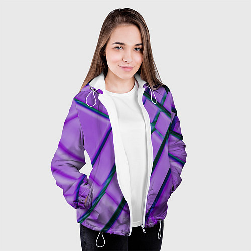 Женская куртка Фиолетовый фон и тёмные линии / 3D-Белый – фото 3
