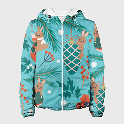 Куртка с капюшоном женская Кролики на ёлочке, цвет: 3D-белый