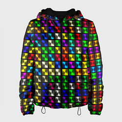 Куртка с капюшоном женская Разноцветные неоновые квадраты, цвет: 3D-черный