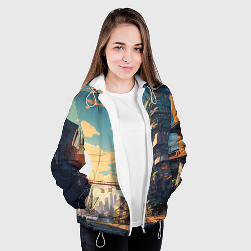 Женская куртка Японский город в аниме / 3D-Белый – фото 3