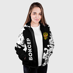 Куртка с капюшоном женская Боксер из России и герб РФ: надпись, символ, цвет: 3D-черный — фото 2