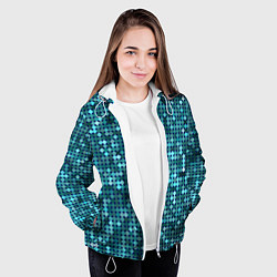 Куртка с капюшоном женская Блеск пайеток изумрудных бирюзовых, цвет: 3D-белый — фото 2