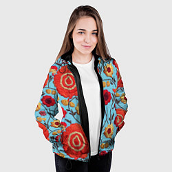 Куртка с капюшоном женская Эффект вышивки маки, цвет: 3D-черный — фото 2