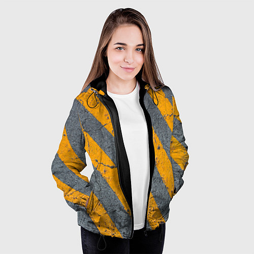 Женская куртка Желтые полосы на бетоне / 3D-Черный – фото 3