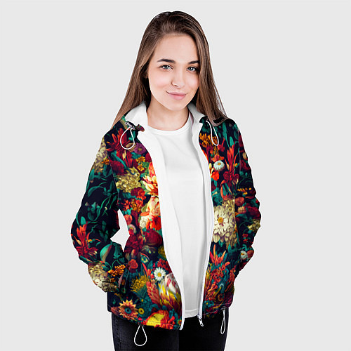Женская куртка Цветочный паттерн с цветами и листьями / 3D-Белый – фото 3