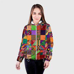 Куртка с капюшоном женская Разноцветные лоскуты от нейросети, цвет: 3D-белый — фото 2