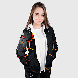 Куртка с капюшоном женская Плиты стиль соты киберпанк, цвет: 3D-белый — фото 2