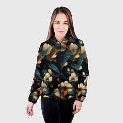 Куртка с капюшоном женская Узор цветочный паттерн, цвет: 3D-черный — фото 2