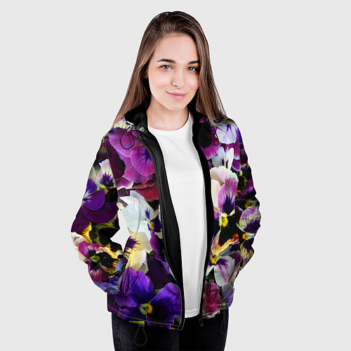 Женская куртка Красивые анютины глазки / 3D-Черный – фото 3