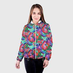 Куртка с капюшоном женская Цветочный паттерн арт, цвет: 3D-белый — фото 2