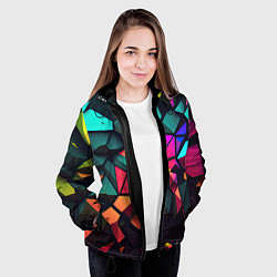Куртка с капюшоном женская Неоновые абстрактные камушки, цвет: 3D-черный — фото 2