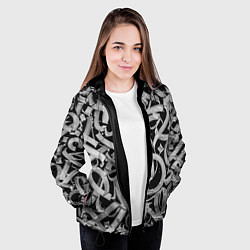 Куртка с капюшоном женская Черно-белая каллиграфия, цвет: 3D-черный — фото 2