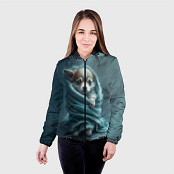 Куртка с капюшоном женская Милый щенок в одеяле, цвет: 3D-черный — фото 2