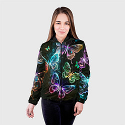 Куртка с капюшоном женская Неоновые дикие бабочки, цвет: 3D-черный — фото 2