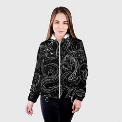 Куртка с капюшоном женская Дракон - унесенные призраками: тату на черном, цвет: 3D-белый — фото 2