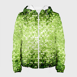 Куртка с капюшоном женская Геометрическое зелёное искажение в пространстве, цвет: 3D-белый