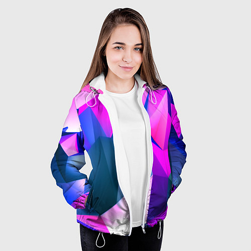 Женская куртка Neon blue polygons / 3D-Белый – фото 3