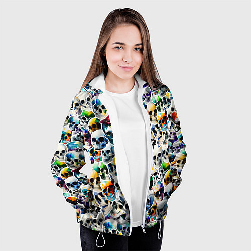 Женская куртка Акварельные черепа / 3D-Белый – фото 3