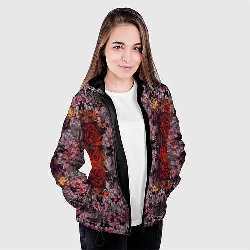 Женская куртка Розы и сирень / 3D-Черный – фото 3