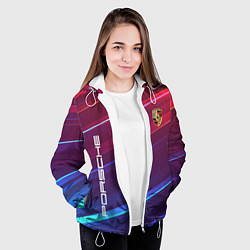 Куртка с капюшоном женская Porsche неоновые полосы, цвет: 3D-белый — фото 2