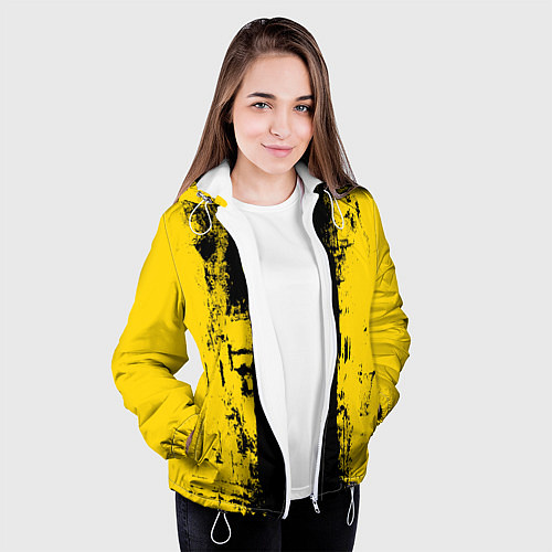 Женская куртка Вертикальная черно-желтая полоса Cyberpunk 2077 / 3D-Белый – фото 3