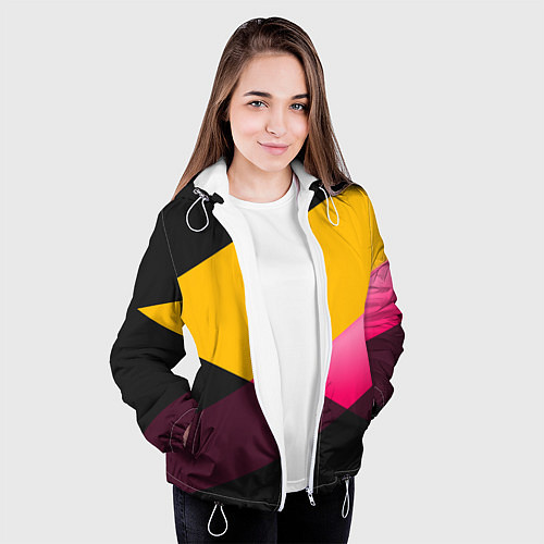 Женская куртка Желто-розовый дизайн на черном фоне / 3D-Белый – фото 3