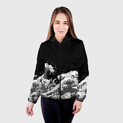 Куртка с капюшоном женская Японские волны на темном фоне, цвет: 3D-черный — фото 2