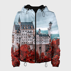 Куртка с капюшоном женская Замок в горах и красный лес, цвет: 3D-черный