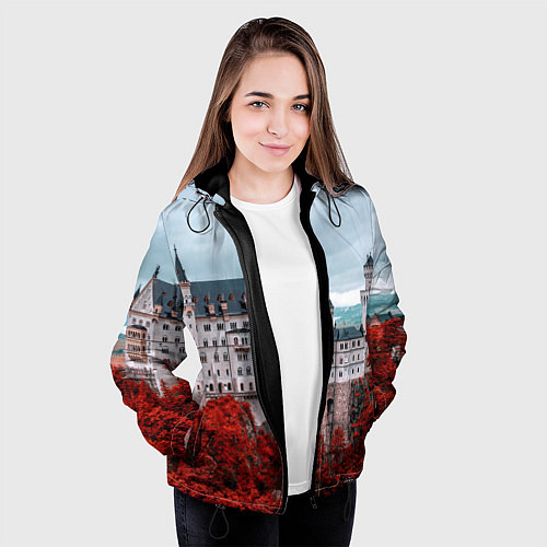 Женская куртка Замок в горах и красный лес / 3D-Черный – фото 3