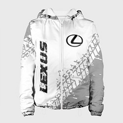 Куртка с капюшоном женская Lexus speed на светлом фоне со следами шин: надпис, цвет: 3D-белый