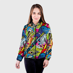 Куртка с капюшоном женская Guitars - pop art pattern, цвет: 3D-черный — фото 2