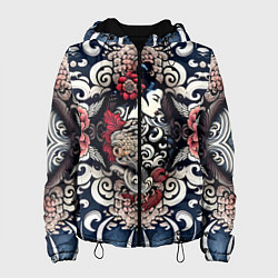 Куртка с капюшоном женская Irezumi style: девушка и синие узоры, цвет: 3D-черный
