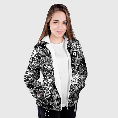 Женская куртка Татуировки самурая / 3D-Белый – фото 3
