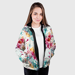 Куртка с капюшоном женская Орхидеи акварельные брызги - паттерн, цвет: 3D-черный — фото 2