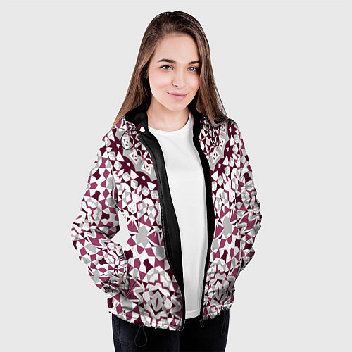 Женская куртка Этнический узор мандала в бордово-серых тонах / 3D-Черный – фото 3