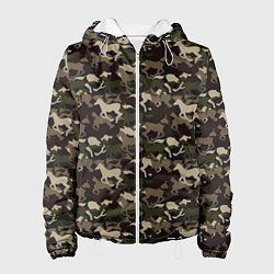 Куртка с капюшоном женская Лошади - камуфляж, цвет: 3D-белый