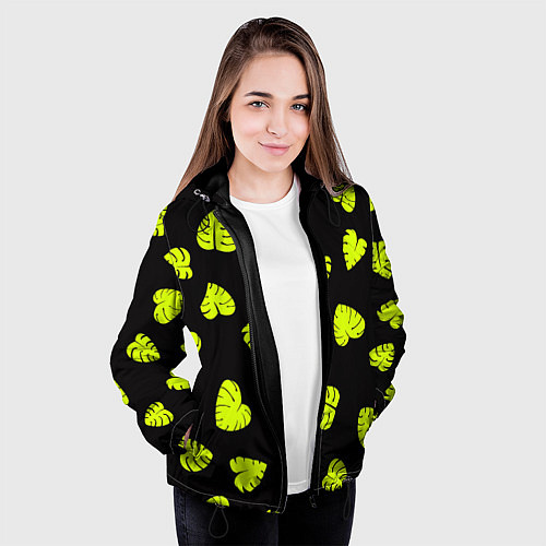 Женская куртка Листья - Монстера / 3D-Черный – фото 3