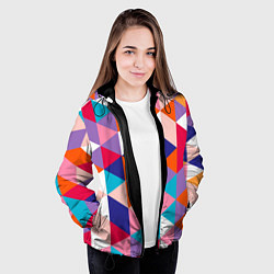 Куртка с капюшоном женская Ромбический разноцветный паттерн, цвет: 3D-черный — фото 2