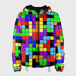 Куртка с капюшоном женская Тетрис цветные блоки, цвет: 3D-черный