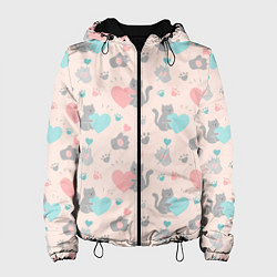 Куртка с капюшоном женская Влюбленные коты паттерн, цвет: 3D-черный