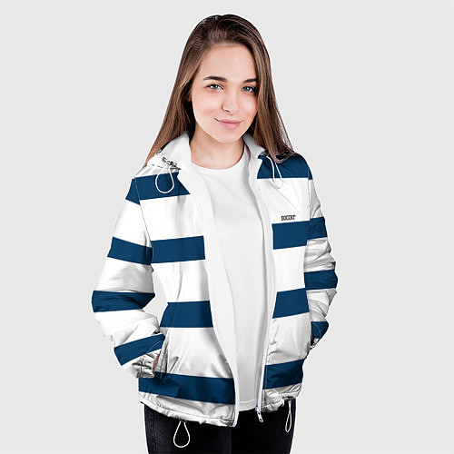 Женская куртка Бело-синий полосатый узор / 3D-Белый – фото 3