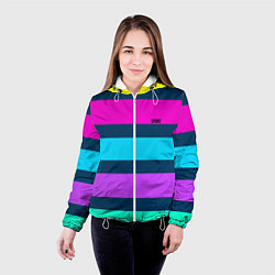Куртка с капюшоном женская Разноцветные неоновые полосы, цвет: 3D-белый — фото 2
