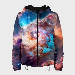 Куртка с капюшоном женская Небула в космосе в голубо-розовых тонах - нейронна, цвет: 3D-черный