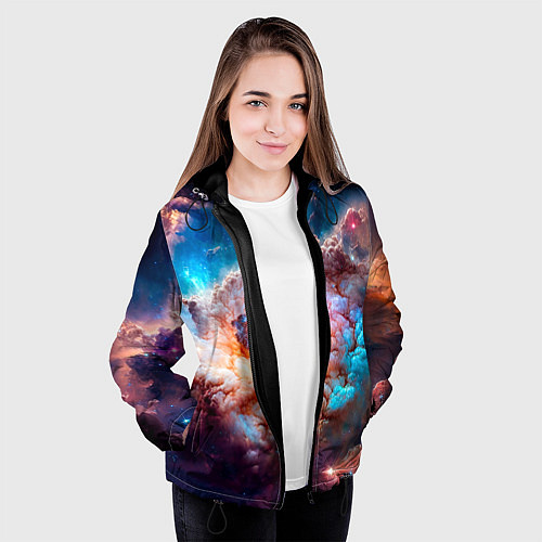 Женская куртка Небула в космосе в голубо-розовых тонах - нейронна / 3D-Черный – фото 3