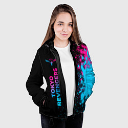 Куртка с капюшоном женская Tokyo Revengers - neon gradient: по-вертикали, цвет: 3D-черный — фото 2