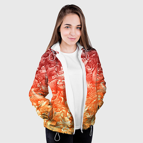 Женская куртка Огненная татуировка с элементами дракона / 3D-Белый – фото 3