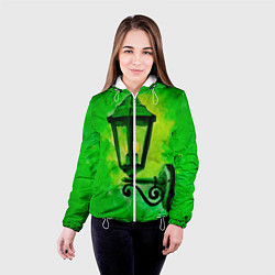 Куртка с капюшоном женская Уличный зелёный фонарь, цвет: 3D-белый — фото 2